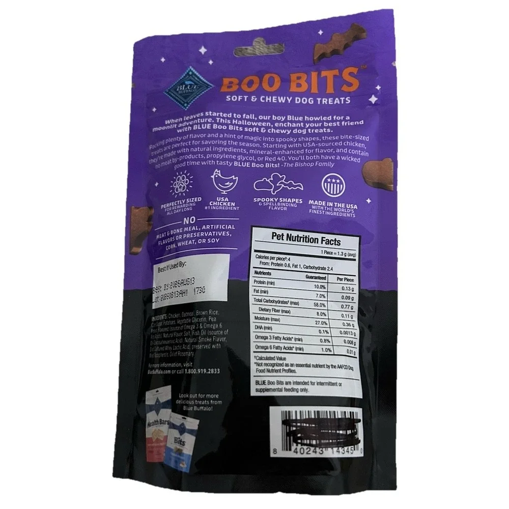 Blue Buffalo Boo Bits Soft & Chewy Dog Treats Chicken Recipe 4.5-Oz FOUR Bags